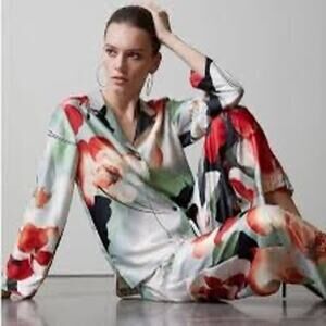Natori Exotic Poppy Notch PJ In Ceramic Green Size XL